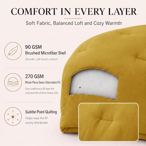 CozyLux Full Comforter Set 3 Pieces Down Alternative Bedding Mustard Yellow