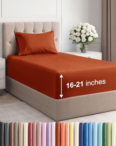 Extra Deep Pocket Twin XL Sheet Set - Breathable & Cooling - Terracotta