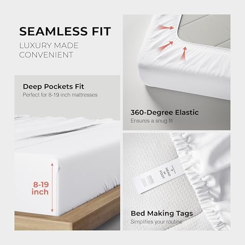 THREAD SPREAD 100% Egyptian Cotton Split King Sheets Sets for Adjustable Bed - Luxury 1200 Series Split King Sheets (5 PC, White), Soft, Cooling, 17" Deep Pocket Sheet Set - Plush Collection