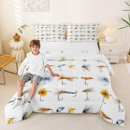 Homewish Colorful Fishhooks Bedding Comforter Set Queen Size for Boys Girls