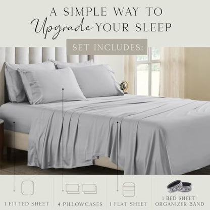 KARISSA MAE 6 Piece Luxury Bamboo Viscose Cal King Sheet Set, 4 Pillowcases