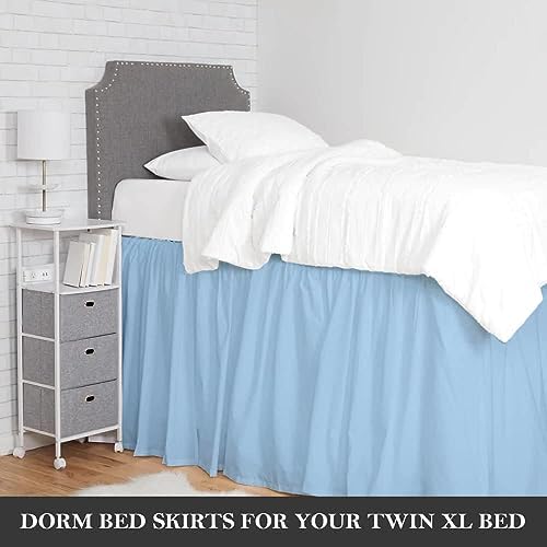 Full XL 40" Inch Drop Long Dorm Bed Skirt, Ruffled Pattern College Dorm Room Bed Skirts, Split Corner, Easy Care, No Wrinkle Microfiber Bed Skirt