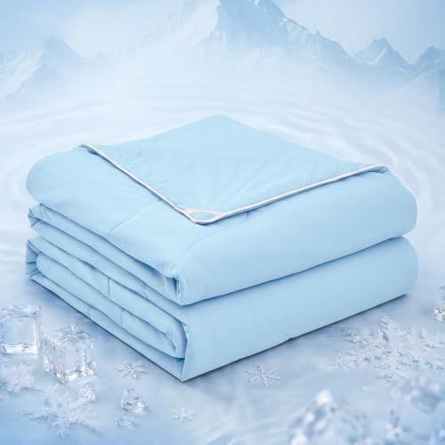 MUXHOMO Cooling Comforter King Size, Cooling Blanket for Hot Sleepers and Night Sweats, Lightweight Summer Comforter with Breathable Bamboo-Derived Rayon Fill, 104x90 Inches, Blue