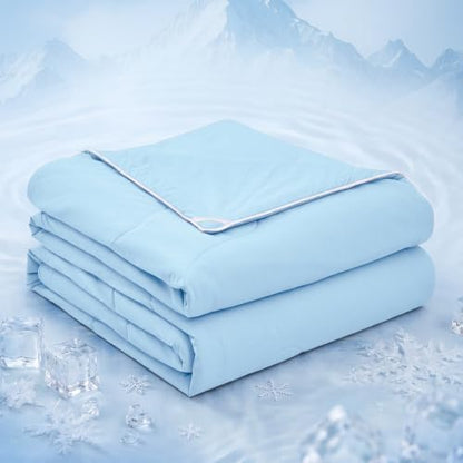 MUXHOMO Cooling Comforter Full Size, Cooling Blanket for Hot Sleepers and Night Sweats, Lightweight Summer Comforter with Breathable Bamboo-Derived Rayon Fill, 86x82 Inches, Blue