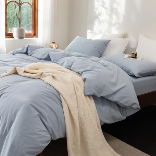 FOSSA Duvet Cover Set 100% Washed Cotton Linen Feel Queen