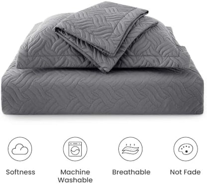 Love's cabin Twin Quilt Set, Lightweight Bedspread Comforter, Dark Grey