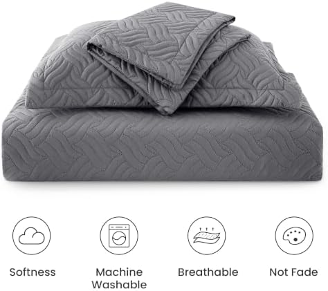 Love's cabin Full Quilt Set, Lightweight Bedspread Comforter, Dark Grey