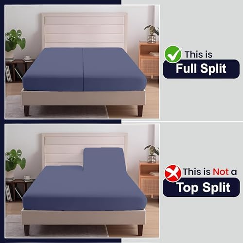 SGI Split King Sheet Set for Adjustable Bed Egyptian Premium Cotton Sheets for Sleep Number Bed 15" Deep Pocket 5Pc Set with 2Twin XL Fitted Sheets Soft Breathable-Mediterranean Blue