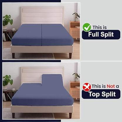 SGI Split King Sheet Set for Adjustable Bed Egyptian Premium Cotton Sheets for Sleep Number Bed 15" Deep Pocket 5Pc Set with 2Twin XL Fitted Sheets Soft Breathable-Mediterranean Blue