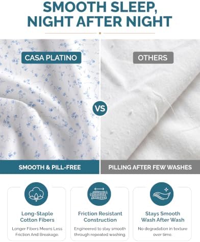 Casa Platino 100% Cotton Sheets Full Size Set - 6 Pieces (1 Flat, 1 Fitted, 4 Pillowcases) - Soft & Breathable Percale Weave - Durable & Cooling Bed Sheets with Deep Pocket - Full Sheet Set - Floralis