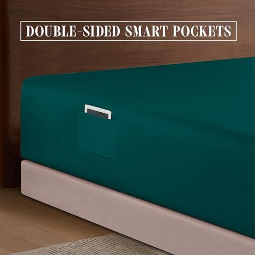 Elegant Comfort 1500 Premium Hotel Quality 18-24 Inches Deep - Extra Deep Pocket Single Fitted Sheet for High Mattress, Luxury and Softest, Smart Pocket - Wrinkle Free, California King, Marine Teal