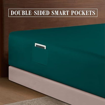 Elegant Comfort 1500 Premium Hotel Quality 18-24 Inches Deep - Extra Deep Pocket Single Fitted Sheet for High Mattress, Luxury and Softest, Smart Pocket - Wrinkle Free, California King, Marine Teal