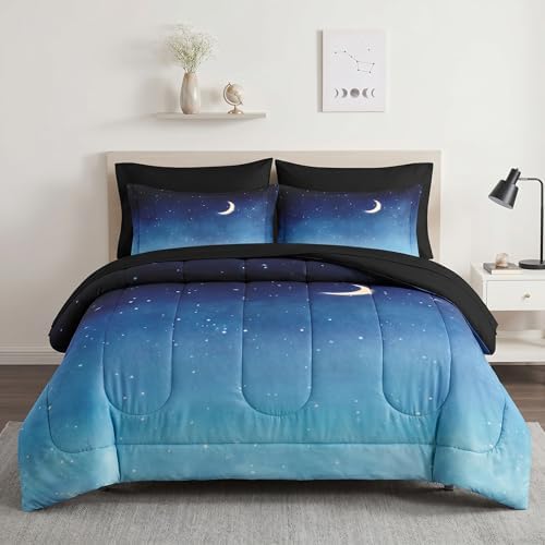 Pamnest Twin Comforter Set with Sheets, 5 Pieces Blue Starry Bedding