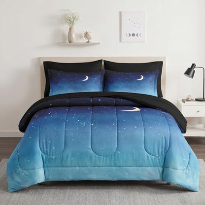 Pamnest Twin Comforter Set with Sheets, 5 Pieces Blue Starry Bedding