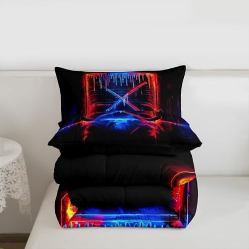 jejeloiu Ice Hockey Comforter Set Ice Sports Bedding Set Twin Size 2 Pcs