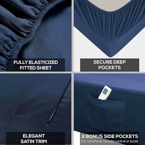 Mueller UltraTemp 6 PC Queen Sheet Set - Ultra-Soft Luxury Series, Cooling & Breathable Hotel Luxury Bed Sheets, Deep Pocket Wrinkle-Free Oeko-TEX, Navy