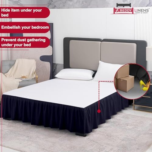 eBeddy Linens Dust Ruffle Bed Skirt Twin 18 Inch Drop – Split Corner Platform Style, 100% Microfiber, Navy Blue Solid, Tailored Fit, Wrinkle-Resistant, Hidden Storage, Hotel Luxury