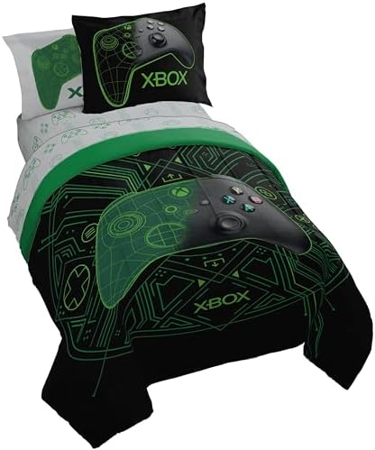 Jay Franco Kids Comforter Set Includes Sheets and Pillow Covers - Soft and Cozy Bed Set for Stylish Room Decor, Official Licensed Product, White - Xbox, 5 Piece Twin