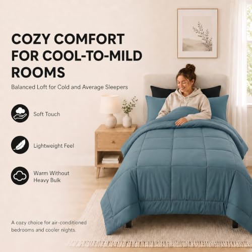 CozyLux Twin XL Comforter Set Mineral Blue - 5 Pieces Twin XL Bed in a Bag