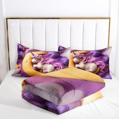 Purple Unicorn Full Bed Sheets and Comforter Set Kids Girls，Galaxy Unicorn Full Bedding Sets for Girls，with 1 Comforter with 2 Pillow Case