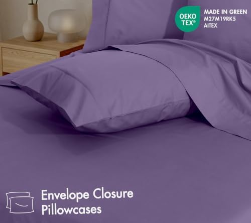 RUVANTI 100% Cotton Twin Sheets, Percale Weave Twin Sheet Set, Purple Sage