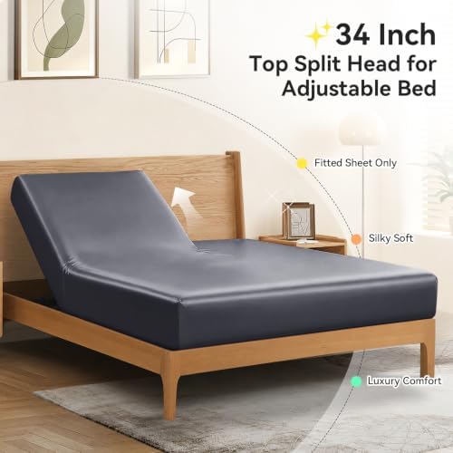 RUDONG M Split Top King Fitted Sheet Only for Adjustable Beds, Dark Grey