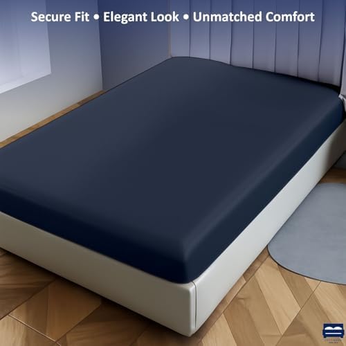 1 Piece Queen Size Fitted Sheet Only, 15-Inch Deep Mattress, Navy Blue