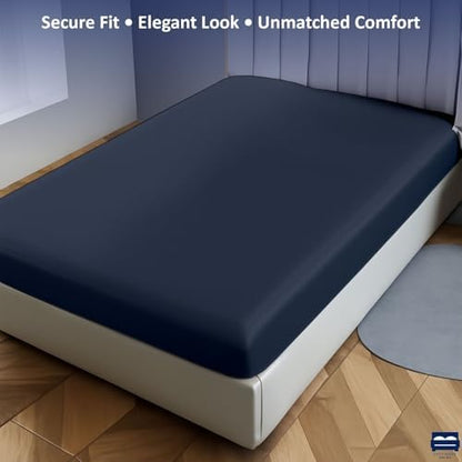 1 Piece Queen Size Fitted Sheet Only, 15-Inch Deep Mattress, Navy Blue