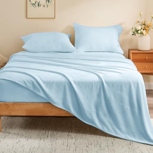 BEDELITE Flannel Sheets King Size, Blue, 4 Pieces