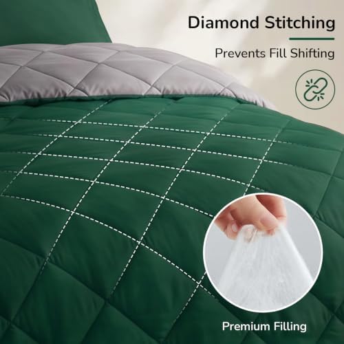 downluxe King Comforter Set Soft Reversible 3 Pieces, Blackish Green/Gray