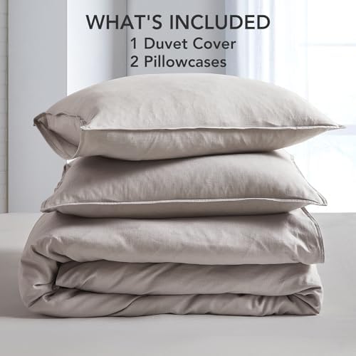 DAPU Linen Duvet Cover Set - French Linen Cotton Blend Natural Flax Soft Breathable Bedding 3 Pcs Set - 1 Duvet Cover 2 Pillowcases (Gray, King)