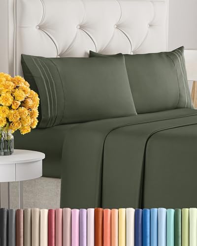 Cal King Size 4 Piece Sheet Set - Soft & Cooling Sheets - Dark Olive Grey