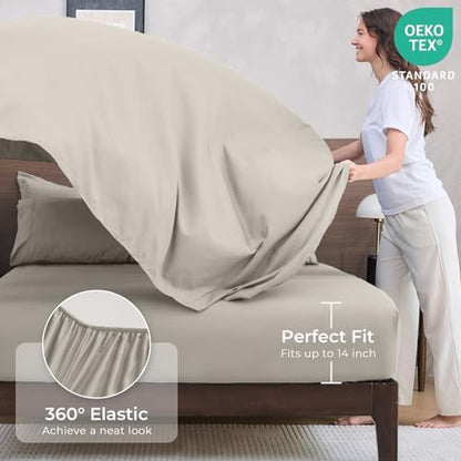 HEVUMYI 7-Piece King Comforter Set, Oatmeal Bed in a Bag