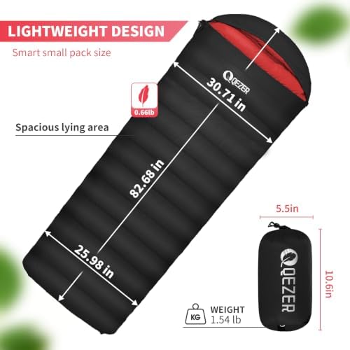 Down Sleeping Bag for Adults, 600 Fill Power Ultralight Backpacking