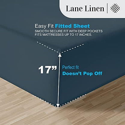 LANE LINEN 100% Egyptian Cotton Bed Sheets - 3-Piece Twin XL Set Long Staple Bedding Sateen Weave Luxury Hotel Fits Upto 16" Mattress Midnight Indigo