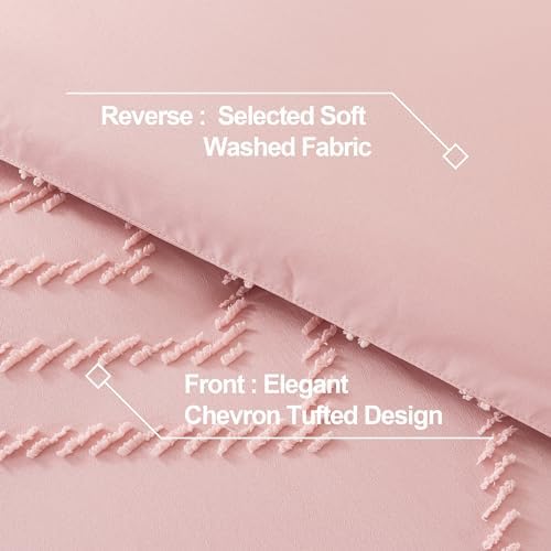 Andency Blush Pink Comforter Set Queen Size, 3 Pieces Boho Bed Set