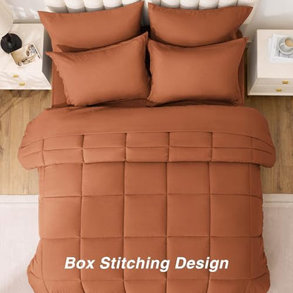 Love's cabin Twin Comforter Set Burnt Orange, 5 Pieces Twin Bed in a Bag, All Season Bedding Sets with 1 Comforter, 1 Flat Sheet, 1 Fitted Sheet, 1 Pillowcase and 1 Pillow Sham