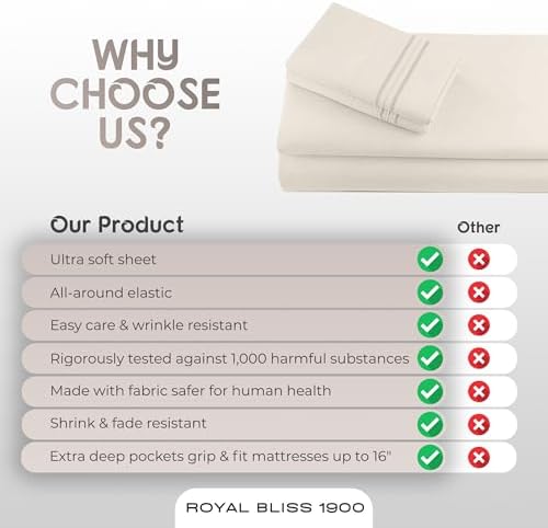 Split King Sheets Set with 2 Twin XL Fitted Sheet - 5 Piece Bedding - Wrinkle Free, Fade Resistant, Double Brushed Microfiber - Deep Pockets/Easy Fit (Ivory)