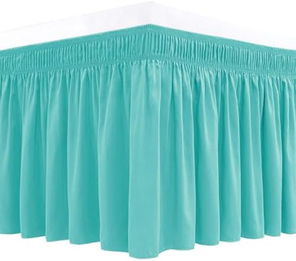 Wrap Around Bed Skirt King Size 16 Inch Drop-Elastic Dust Ruffle Aqua