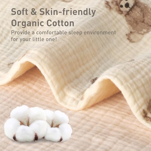 Organic Cotton Muslin Baby Crib Bedding Set 3 Piece Soft for Infant Newborn Toddler Boys Girls 52"x28", Nursery Bed Quilt Set Decor with Fitted Crib Sheet, Boho Quilted Comforter Blanket, Bed Skirt