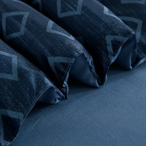 Cottolester Queen Comforter Set 7 Pieces Blue Boho Striped Bed in a Bag