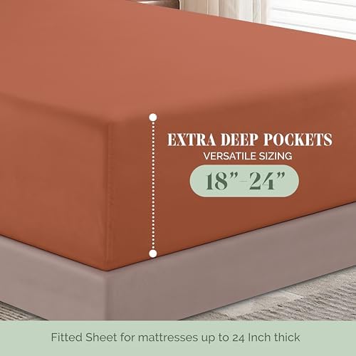Elegant Comfort 4-Piece Bed Sheet Set - Luxury Bedding 1500 Premium Hotel Quality Microfiber, All Around Elastic 18-24 Inches Deep Fitted Sheet- Extra Deep Pocket Sheets, Queen, Coral