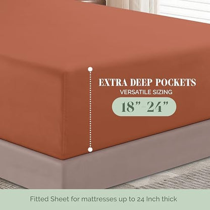 Elegant Comfort 4-Piece Bed Sheet Set - Luxury Bedding 1500 Premium Hotel Quality Microfiber, All Around Elastic 18-24 Inches Deep Fitted Sheet- Extra Deep Pocket Sheets, King, Coral