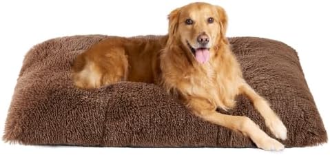 EHEYCIGA Fluffy Dog Crate Bed, Plush Extra Large Dog Pillow, Coffee