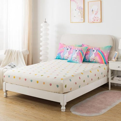 ADASMILE A & S 6Pcs Unicorn Bedding Twin for Girls Princess Rainbow Bedding
