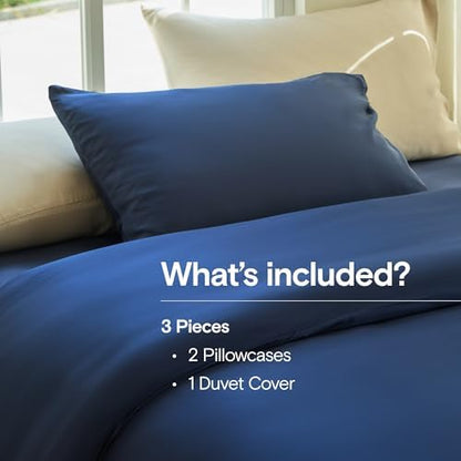 DOZ Duvet Cover Set, 100% Viscose derived from Bamboo, Organically Grown, Buttery Soft, Cooling Duvet Covers, High GSM, 1 Duvet Cover and 2 Pillowcases, 90"x90" (Sapphire, Full/Queen)