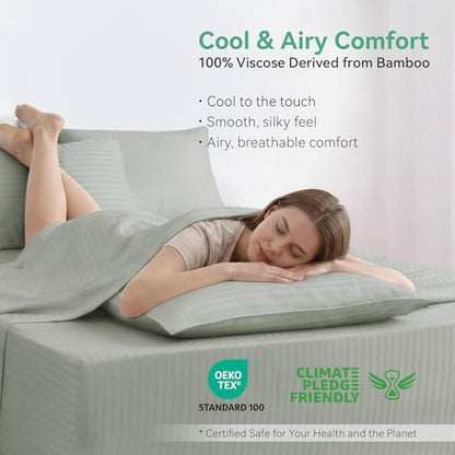 Cooling Sheets Set Full Size, Viscose Derived from Bamboo for Hot Sleepers, Double Stitching, Deep Pocket to 16 Inch, Silky Soft and Breathable Bedding, 4PC (Full, Jacquard Fog)