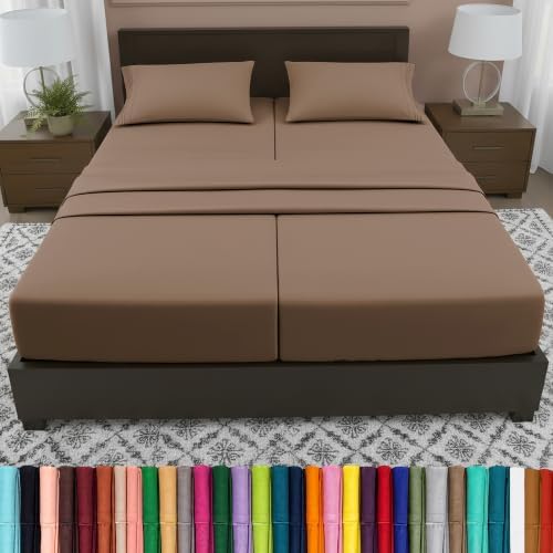 Elegant Comfort Luxury 5-Piece Bed Sheet Set - Luxury Bedding 1500 Premium Hotel Quality Microfiber, Wrinkle Resistant Cool & Breathable, Easy Elastic Fitted, Split King, Taupe-Tan
