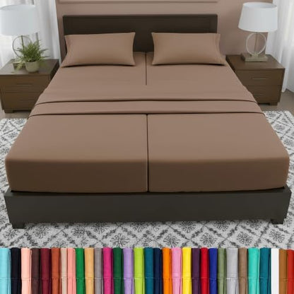 Elegant Comfort Luxury 5-Piece Bed Sheet Set - Luxury Bedding 1500 Premium Hotel Quality Microfiber, Wrinkle Resistant Cool & Breathable, Easy Elastic Fitted, Split King, Taupe-Tan