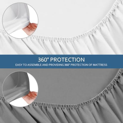 2 Pack Fitted Hospital Bed Sheets 36"x 84"x 14", Grey and White